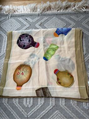 Vintage Red Fish 100% Silk Scarf Art to wear 56”x15”